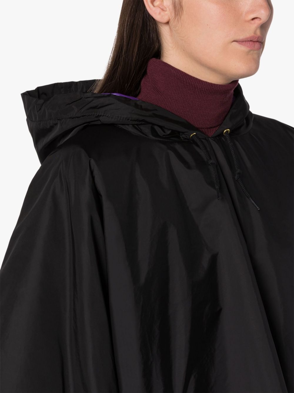 SIMA BLACK NYLON HOODED PONCHO - 5