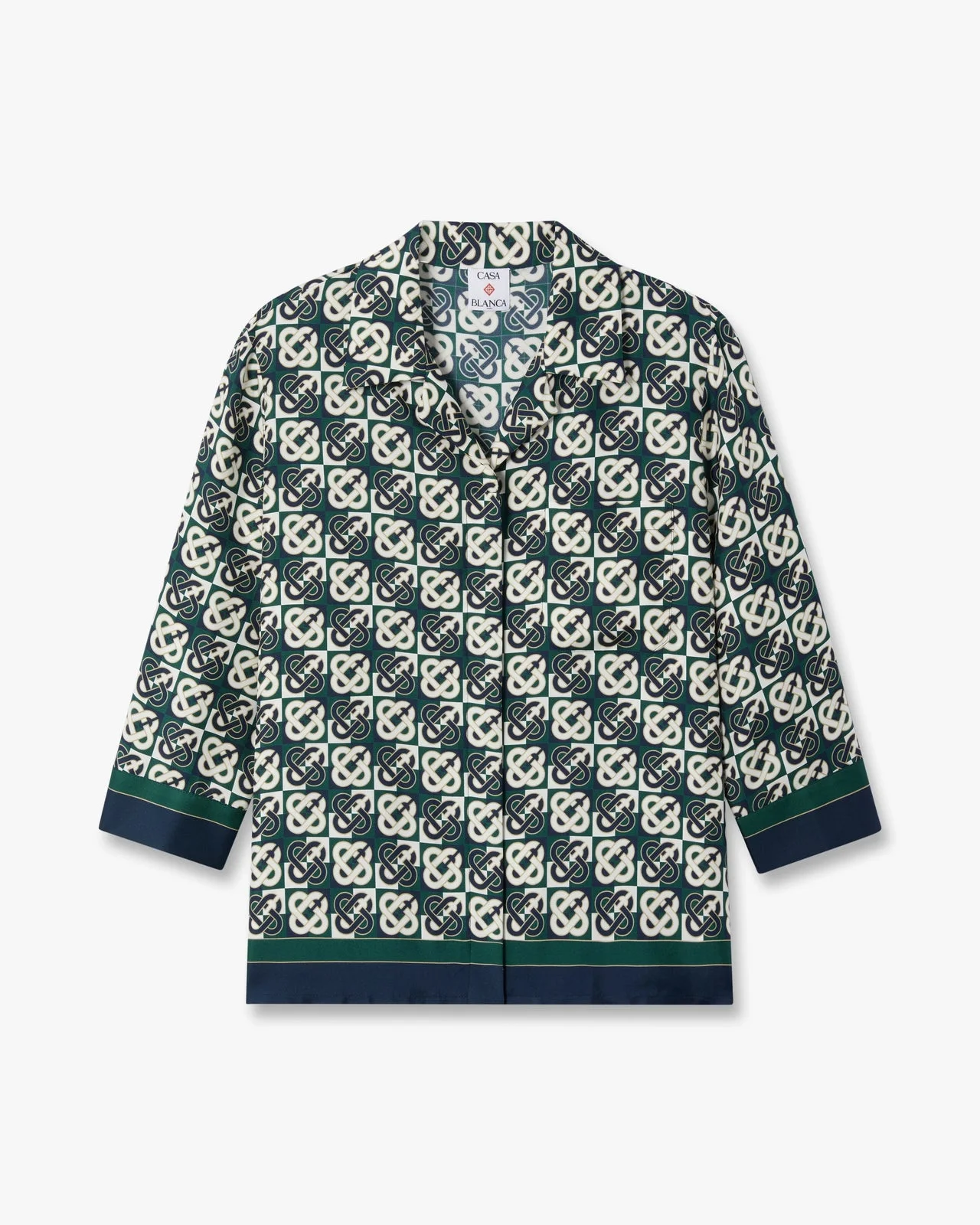 Green & Navy Check Monogram Pyjama Long Sleeve Silk Shirt | Casablanca Paris - 1