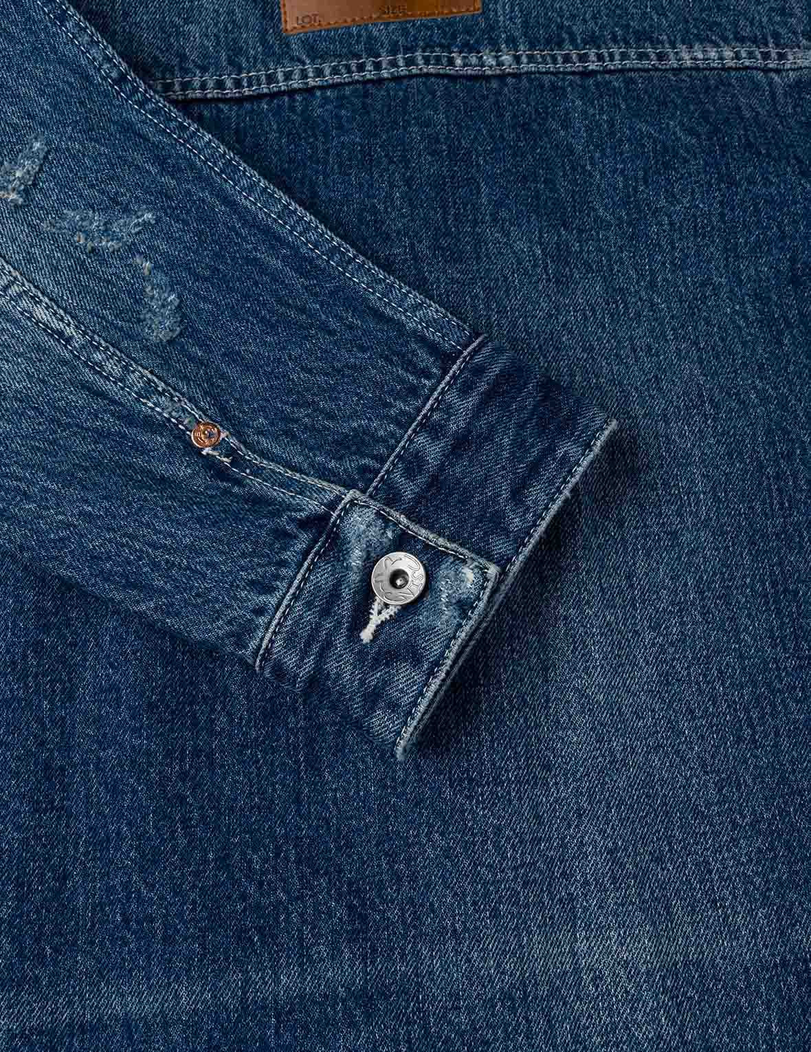 Distressed Seagull Print Relax Fit Vintage Washed Denim Jacket - 12