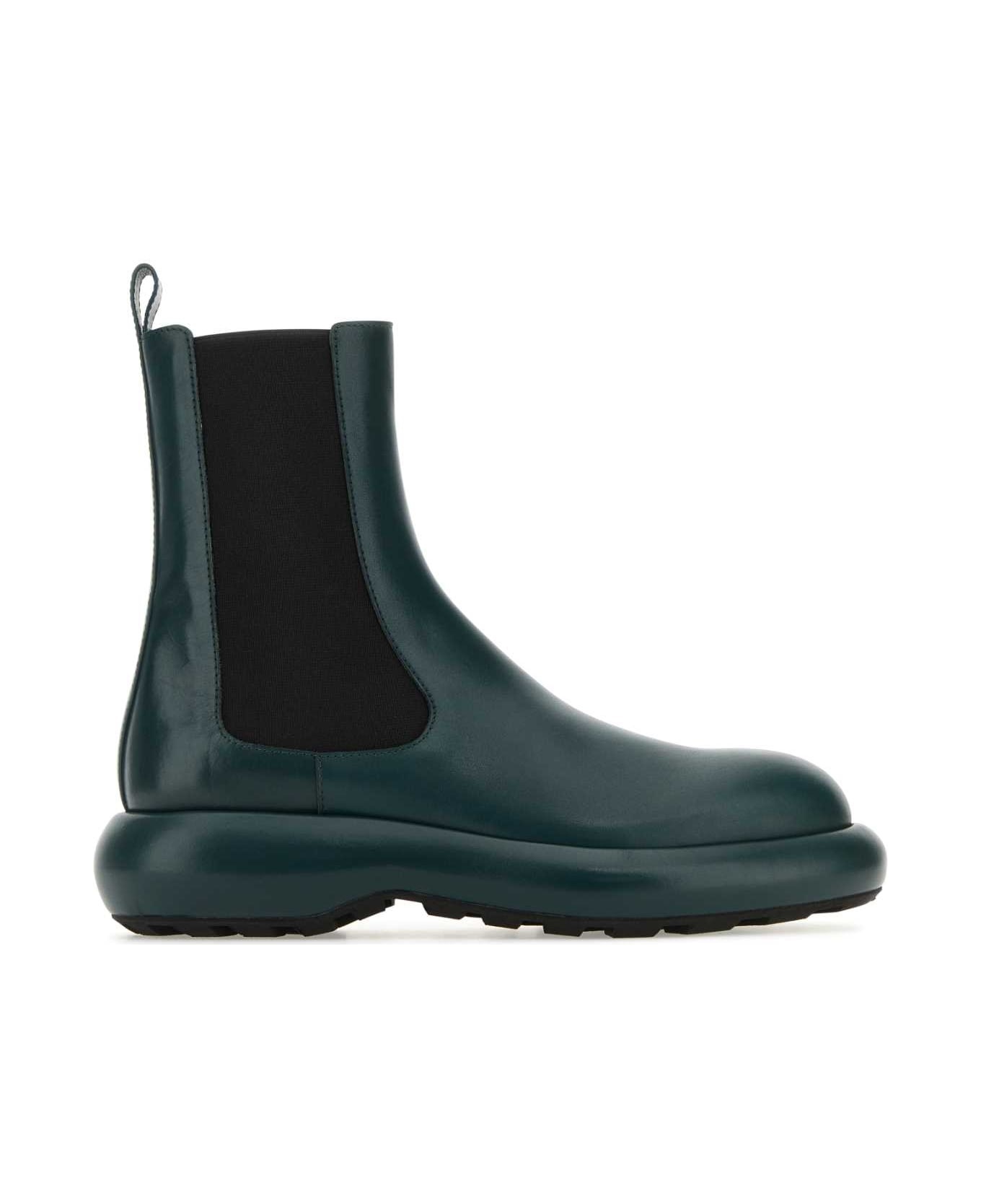 Bottle Green Leather Chelsea Ankle Boots - 1