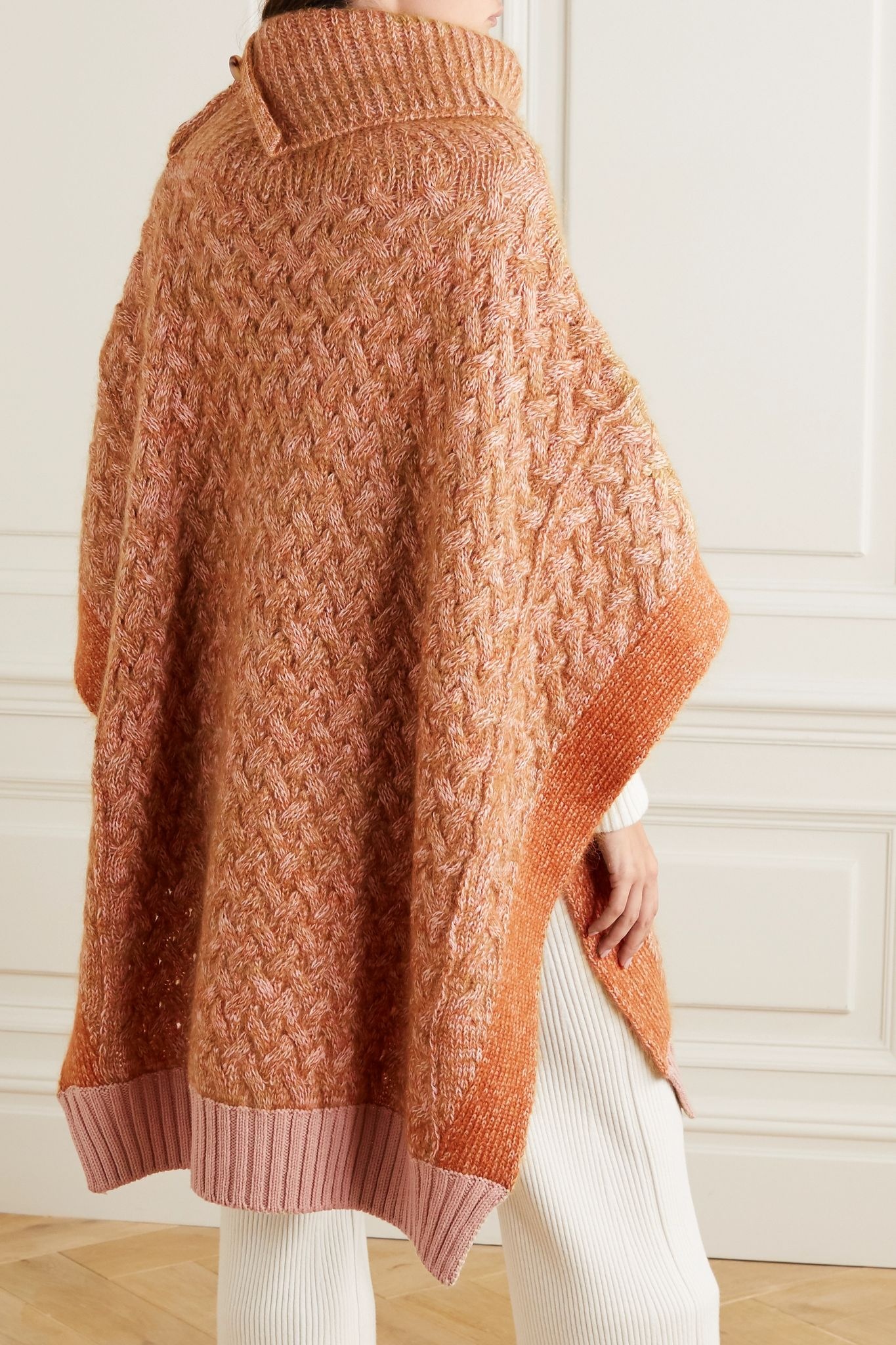 Mélange cable-knit wool-blend poncho - 3