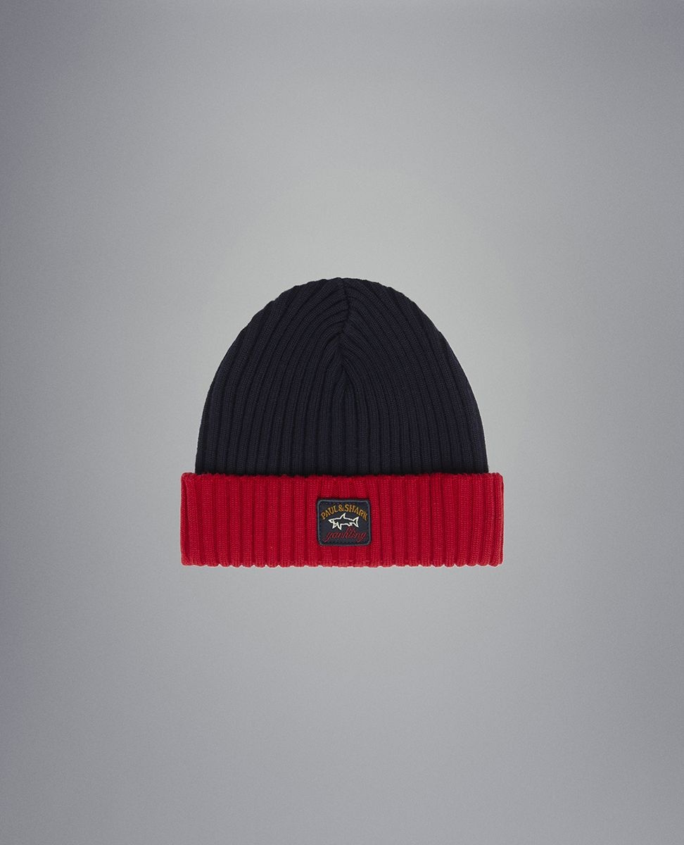 Ribbed wool beanie with iconic badge - 1