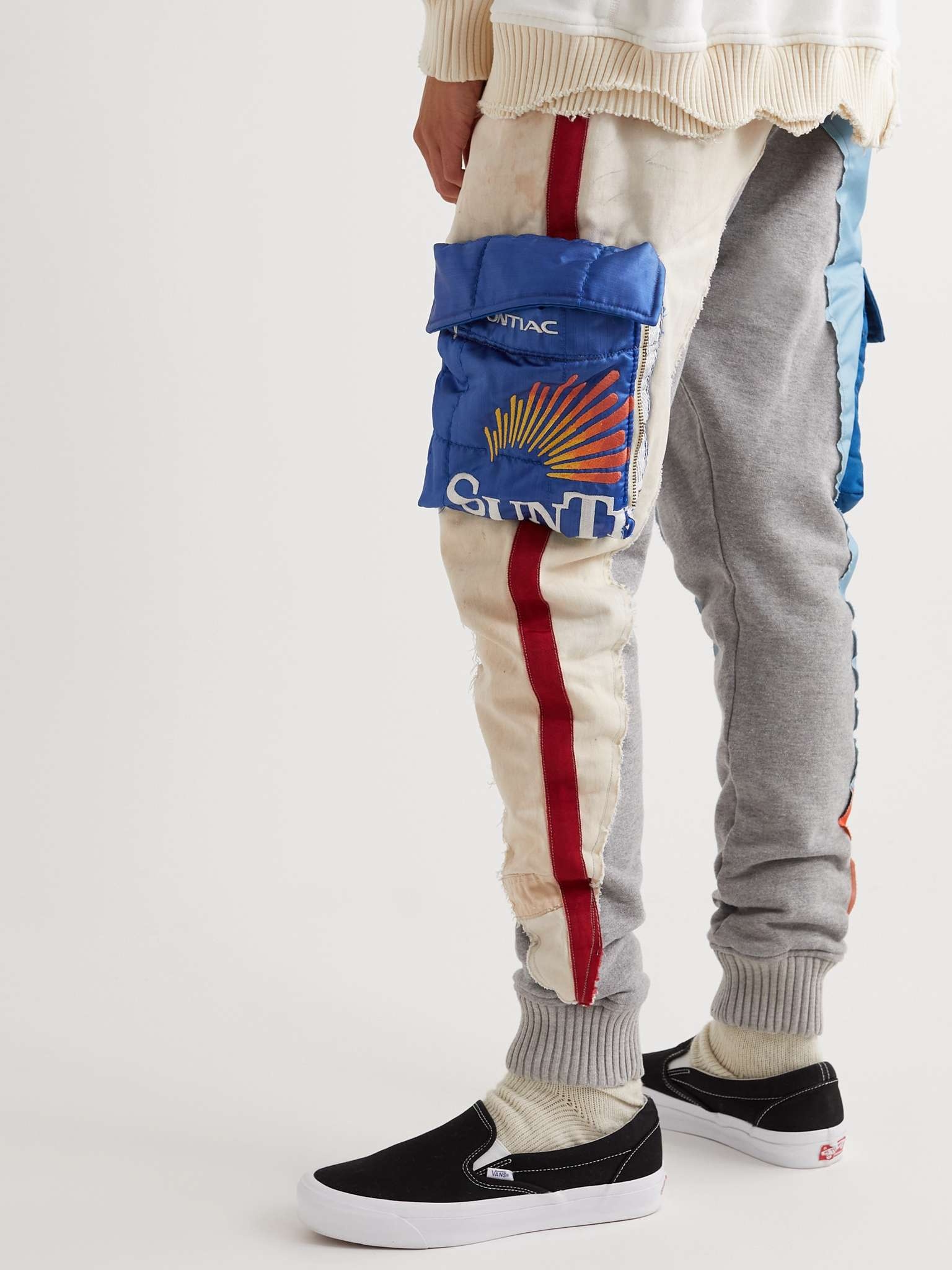 Tapered Patchwork Upcycled Cotton-Blend Canvas, Twill and Jersey Sweatpants - 4