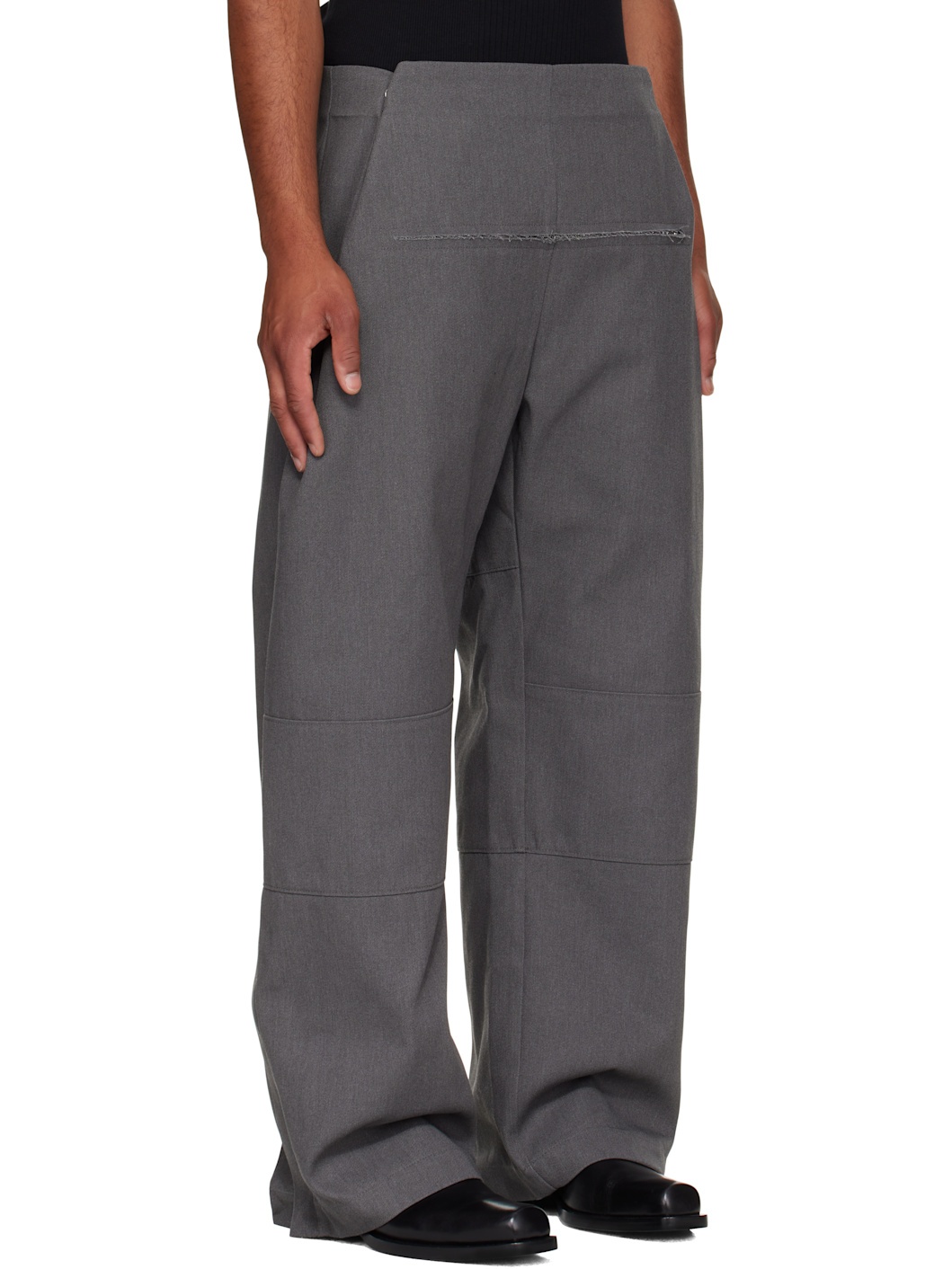 Gray Zip Detail Trousers - 2