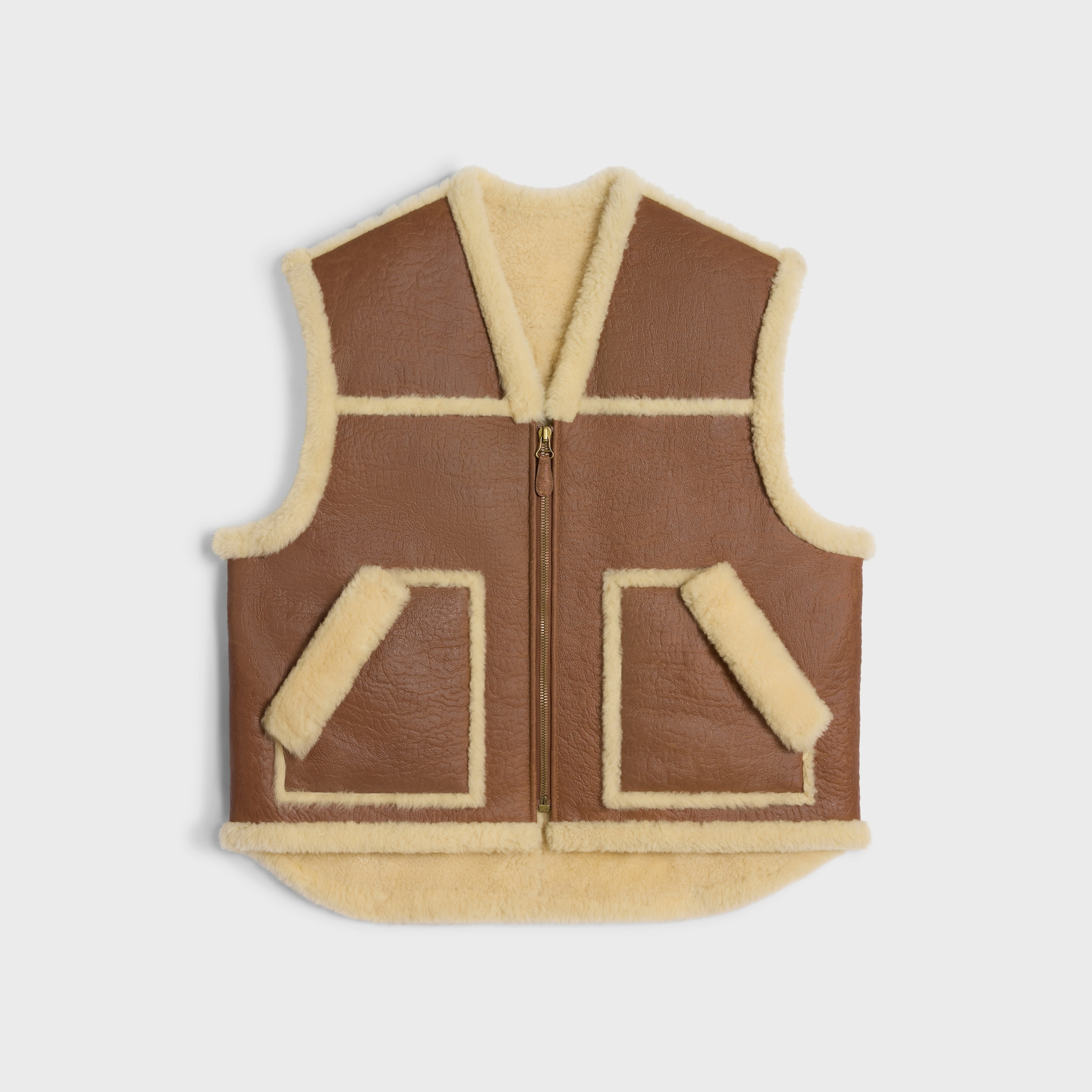 vintage-finish vest in shearling - 1