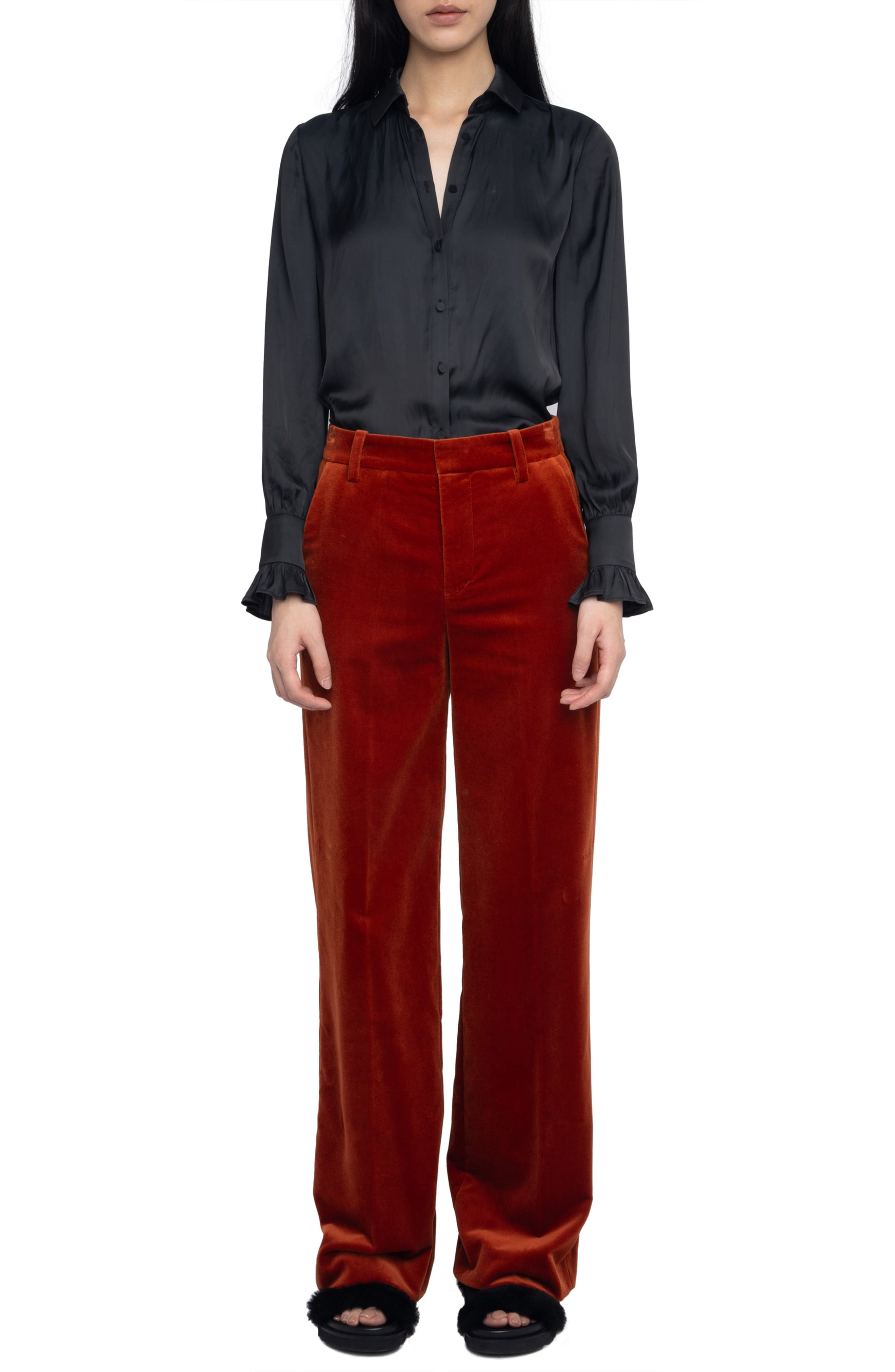 Zadig & Voltaire Panol Flare Velveteen Boot Cut Pants in Burn at Nordstrom - 7