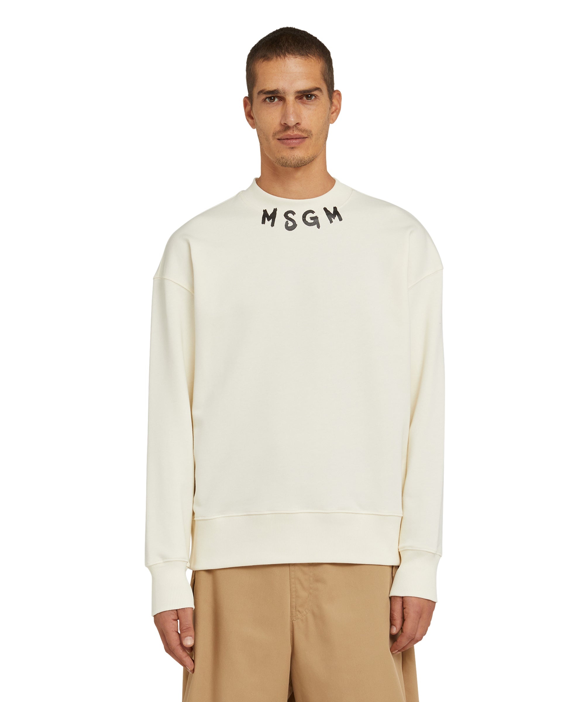 Cotton crewneck sweater wth MSGM brushstroke logo positioned at the neck - 2