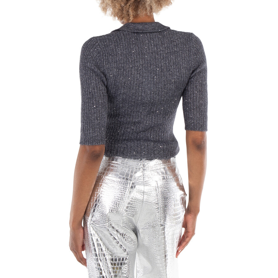 Rotate Ladies Magnet Sequin Knit Polo Shirt - 3