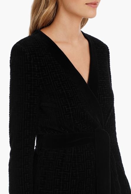 Black velvet cardigan with embossed Balmain monogram - 8