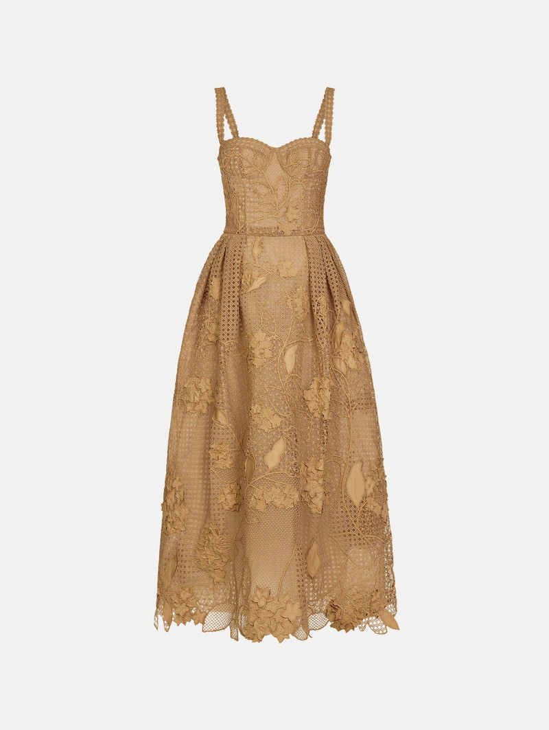 PORCELAIN FLOWER GUIPURE LATTICE COCKTAIL DRESS 1