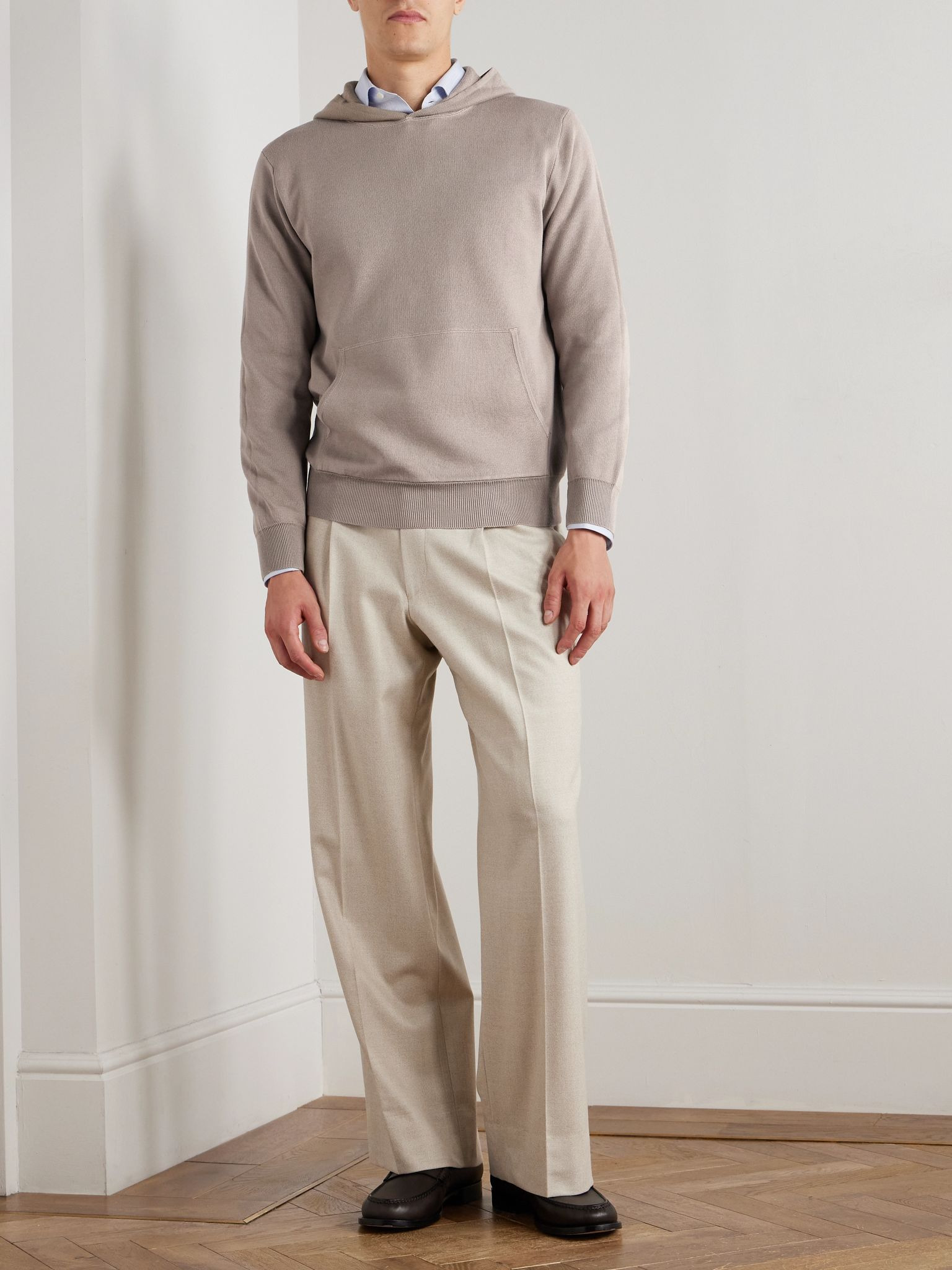 Cotton and Modal-Blend Hoodie Beige - 2