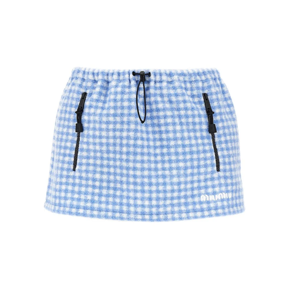 Miu Miu Check Fleece Mini Skirt Blue - 1