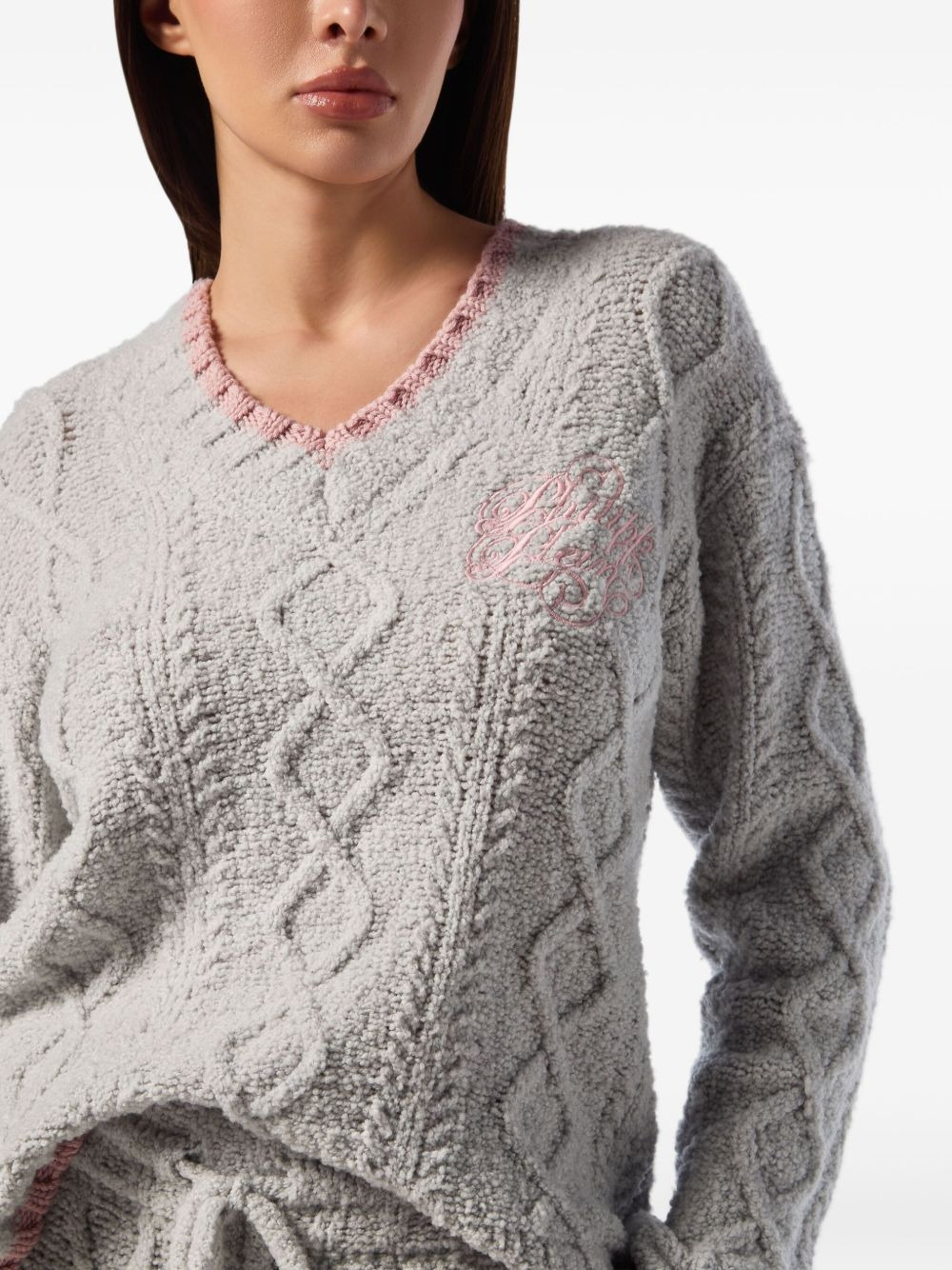 cable-knit v-neck sweater - 4