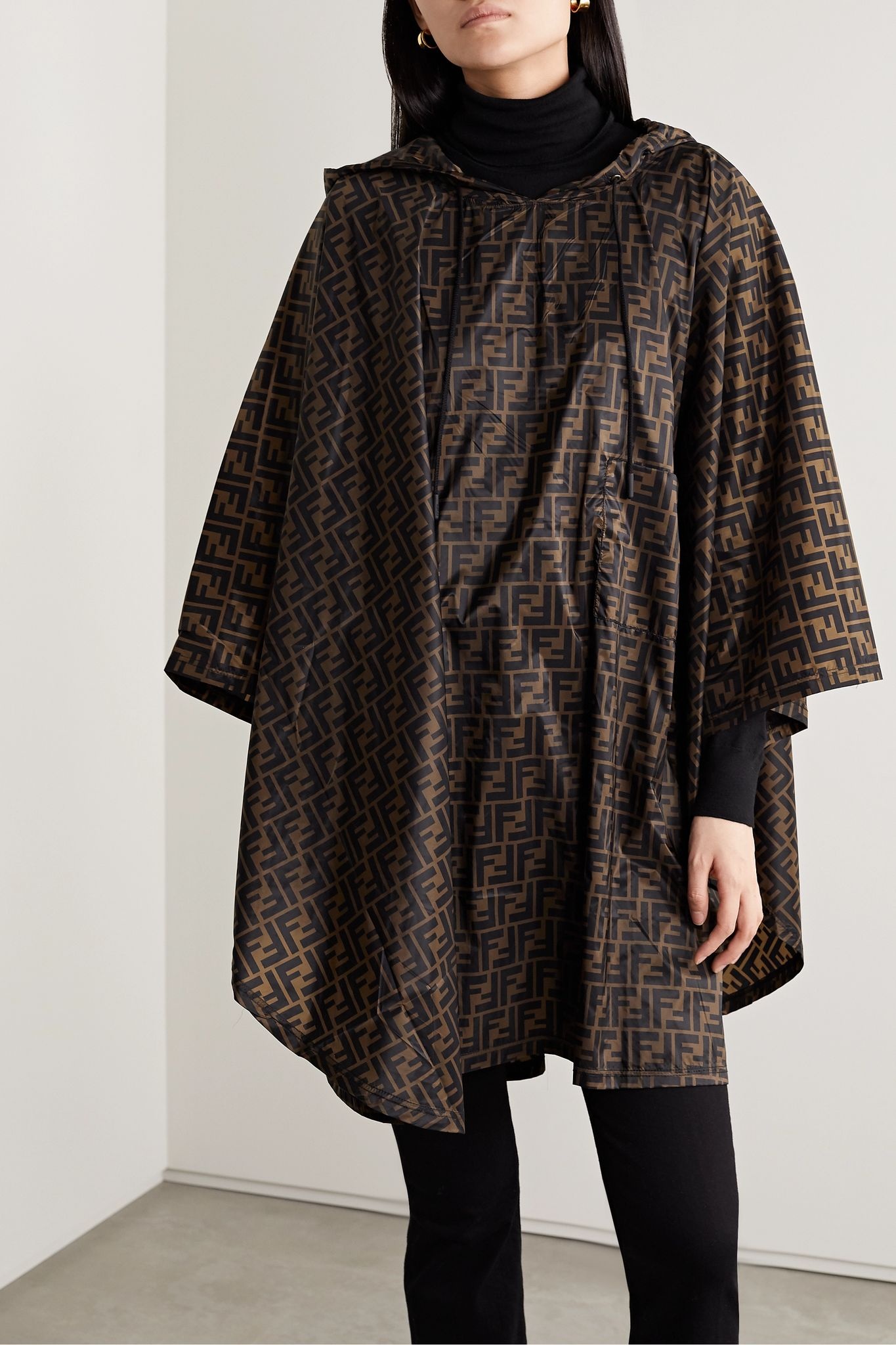 Hooded printed shell poncho - 3