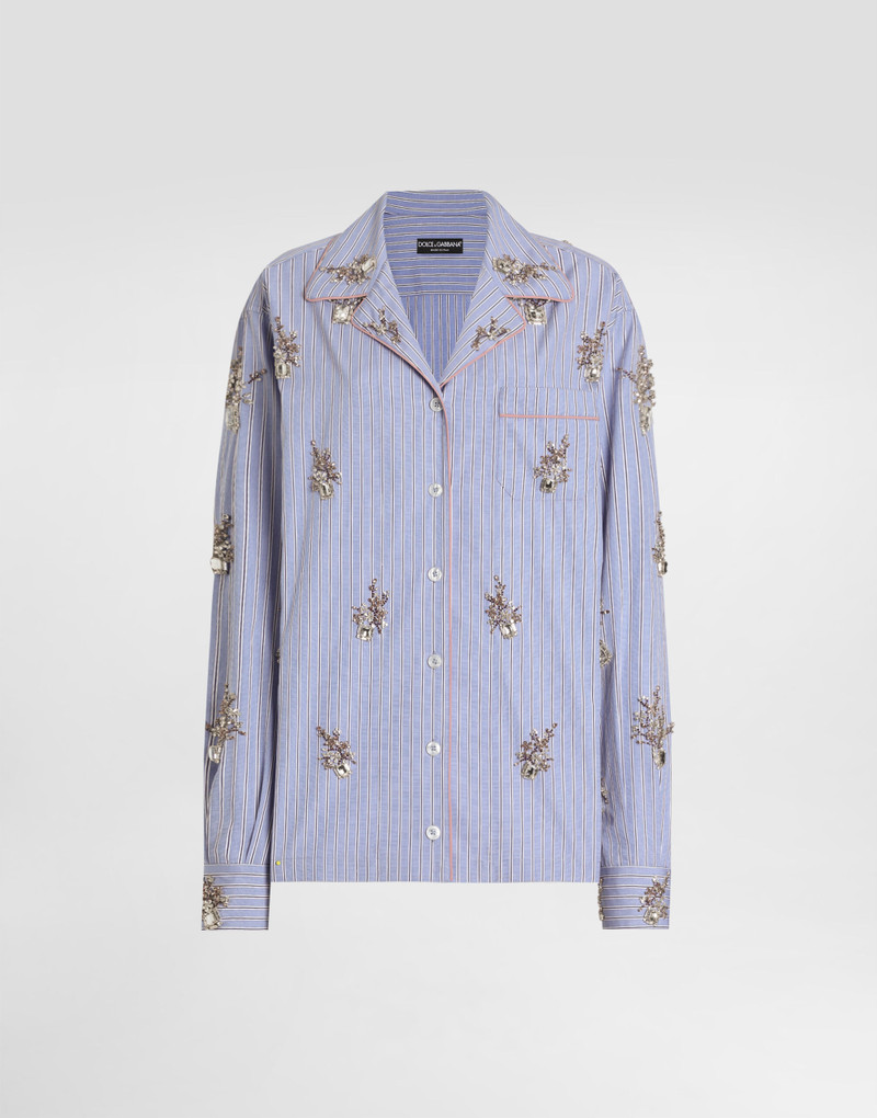 Cotton shirt with crystal flower embroidery 1
