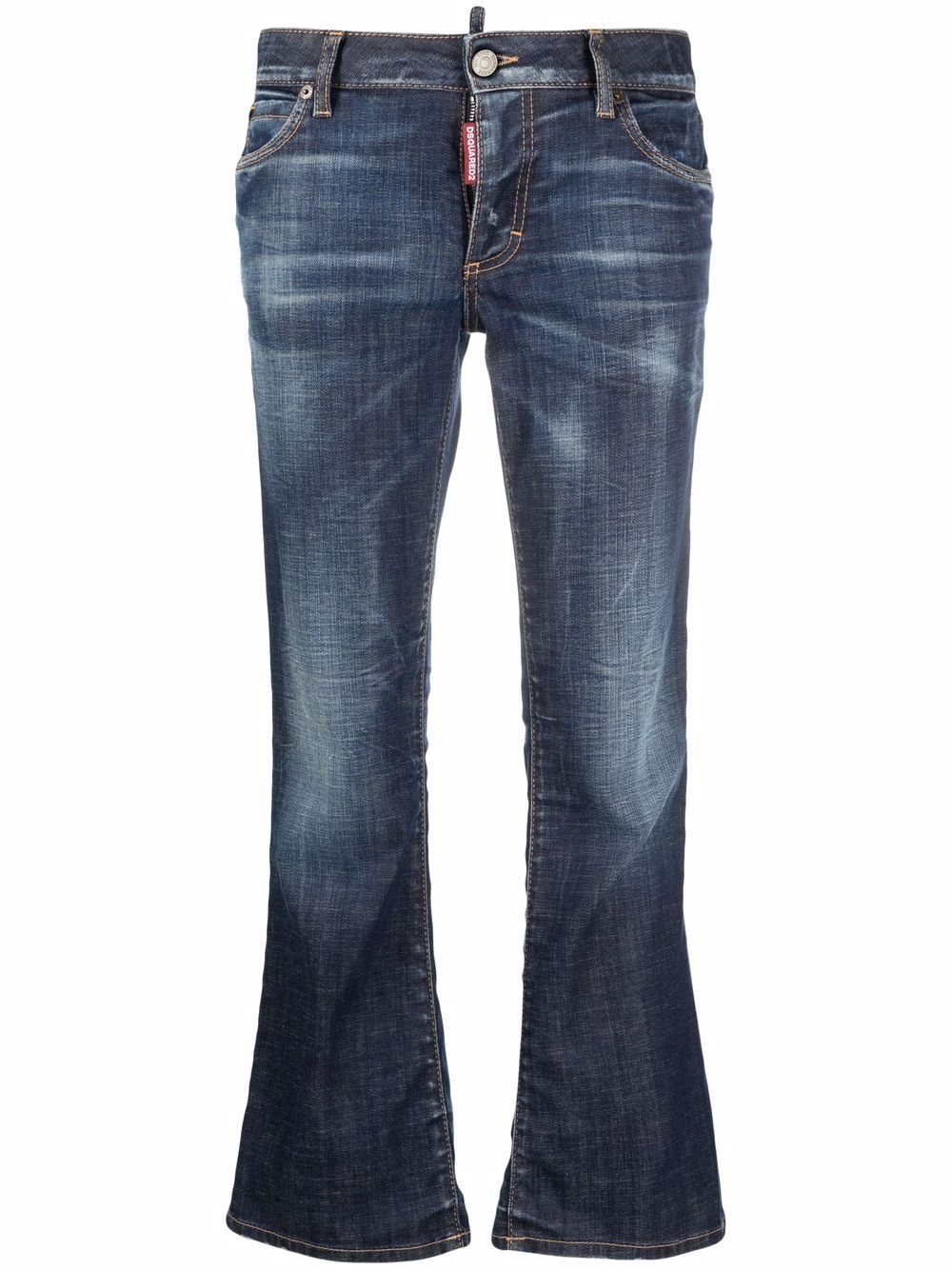bleach-effect distressed kick-flare cropped jeans - 1