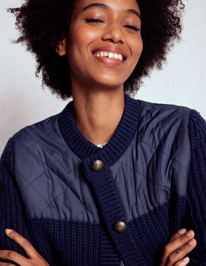 Short Quilted Knitted Jacket-Navy 7