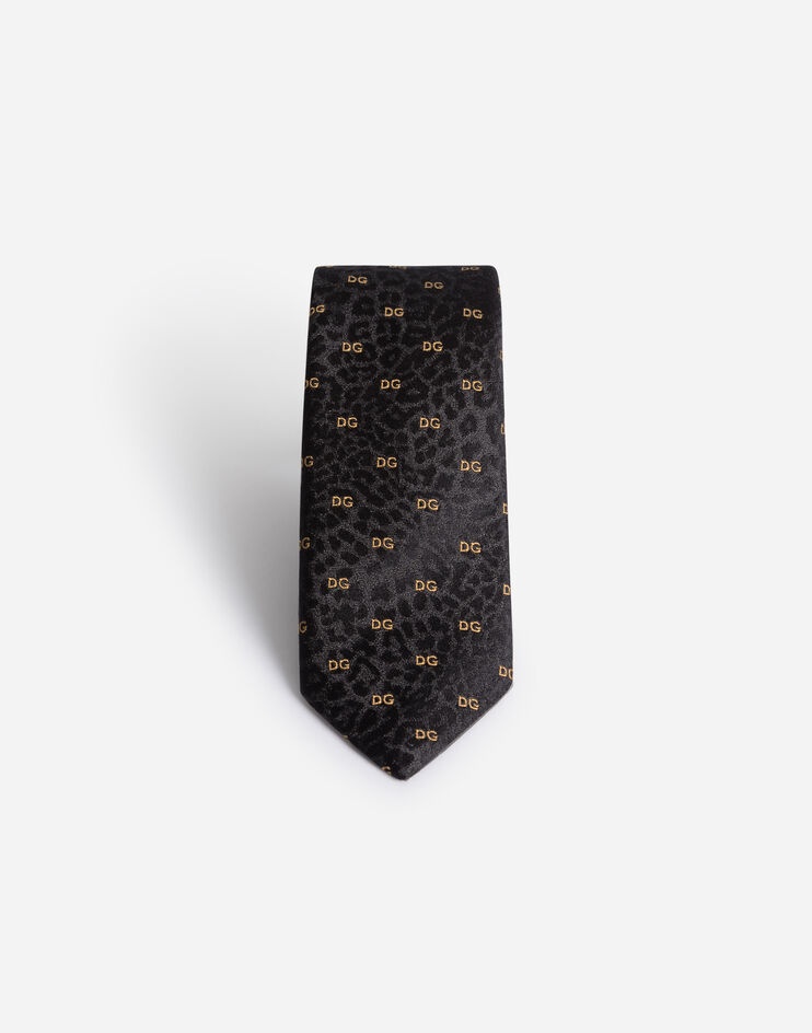 Leopard-design silk jacquard blade tie with DG logo (6 cm) - 2