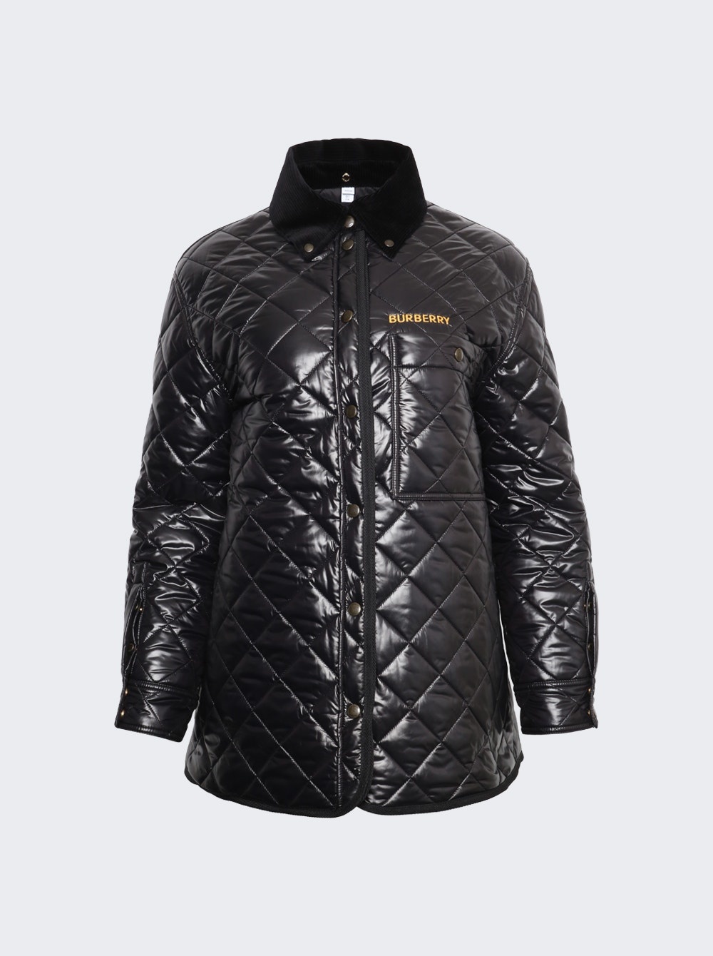 Corduroy Collar Diamond Quilted Jacket Black - 1