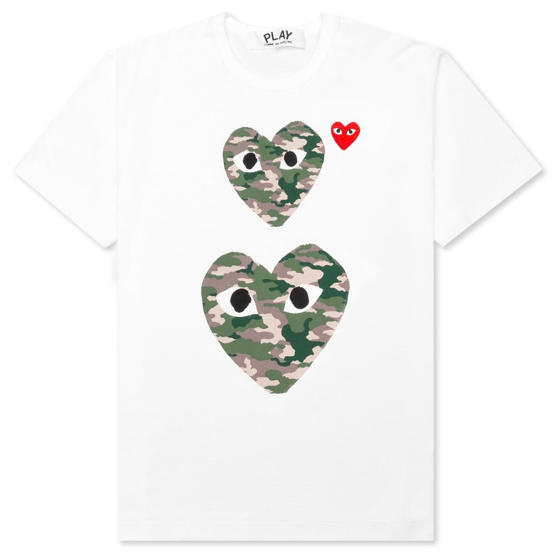 COMME DES GARCONS PLAY WOMEN'S CAMOUFLAGE DOUBLE HEART T-SHIRT - WHITE - 1
