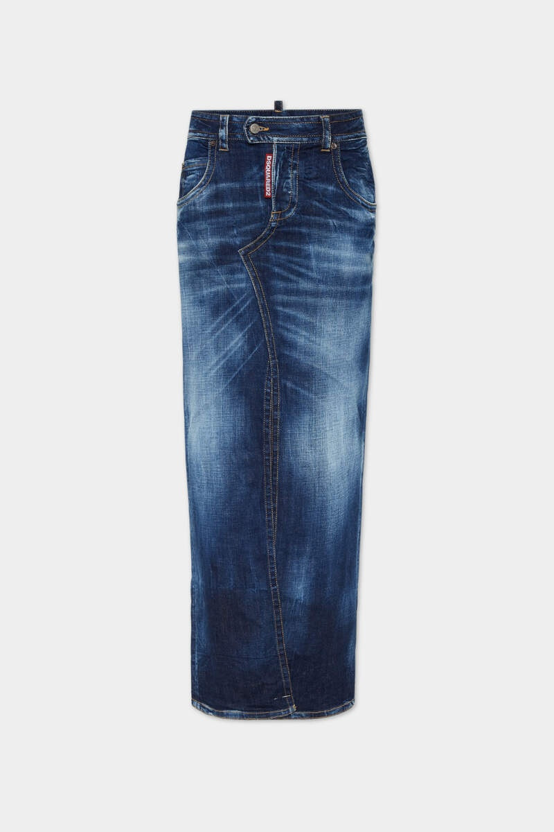 MEDIUM WASH FRONT SPLIT JEAN SKIRT - 1