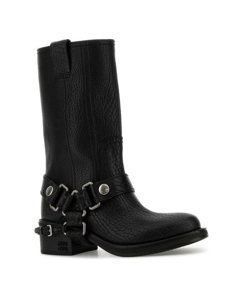 Miu Miu Black Leather Ankle Boots outlook