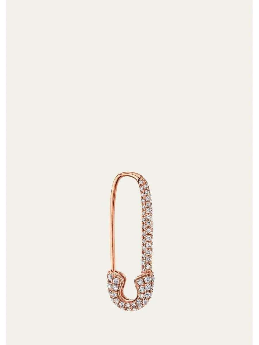 18K Rose Gold Diamond Pave Safety Pin Earring, Single (Left) - 1