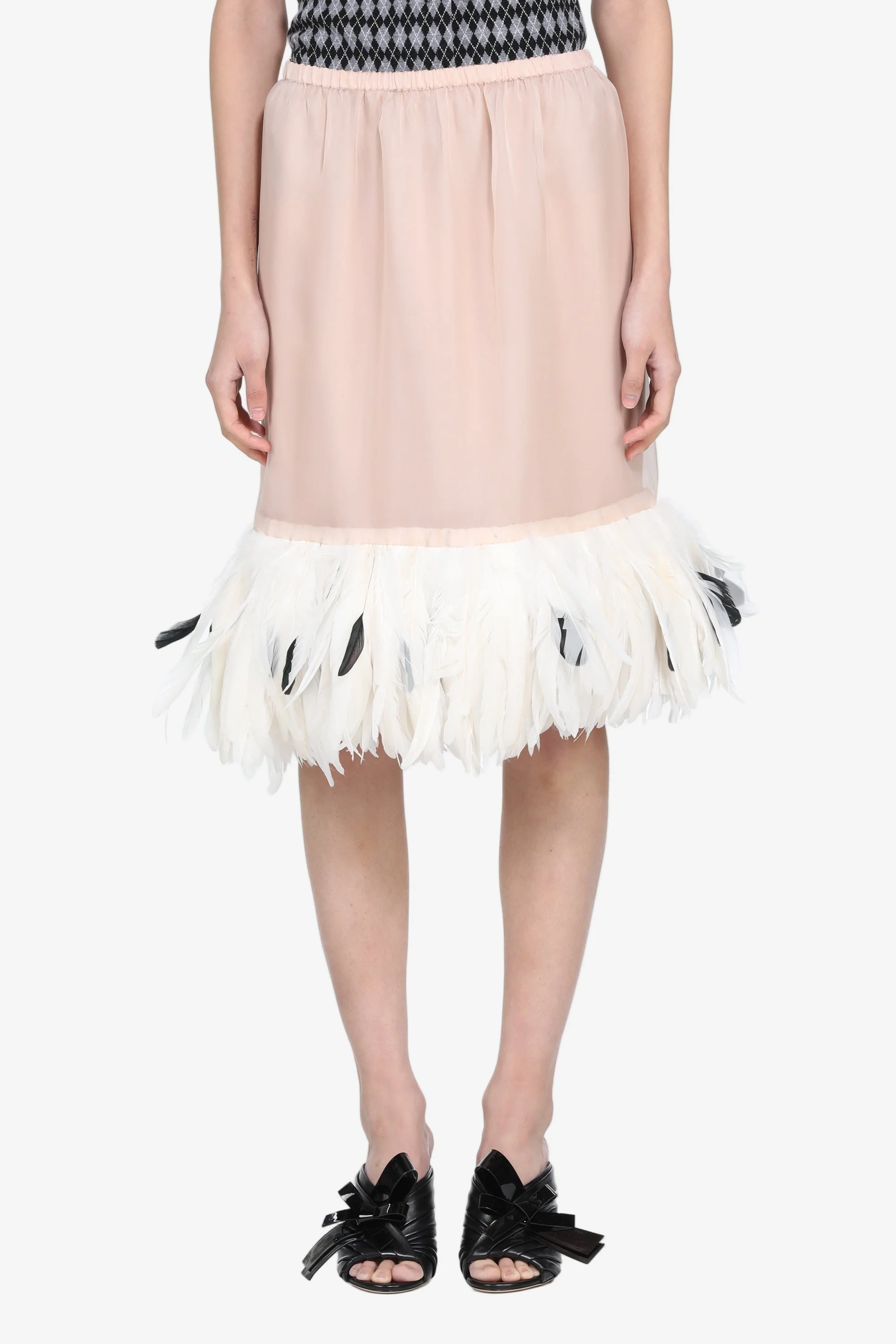 MIDI SKIRT WITH FEATHER TRIM - 1