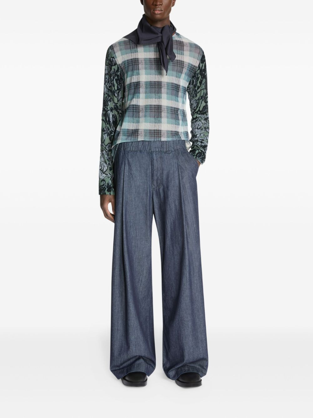 floral-print plaid mesh T-shirt - 2
