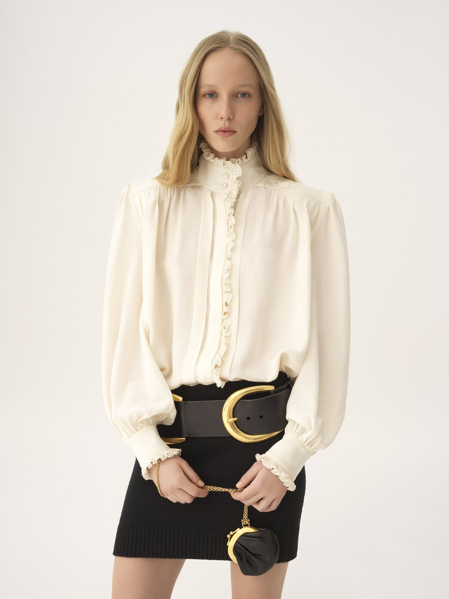 OVERSIZED RUFFLED BLOUSE IN SILK JACQUARD - 4
