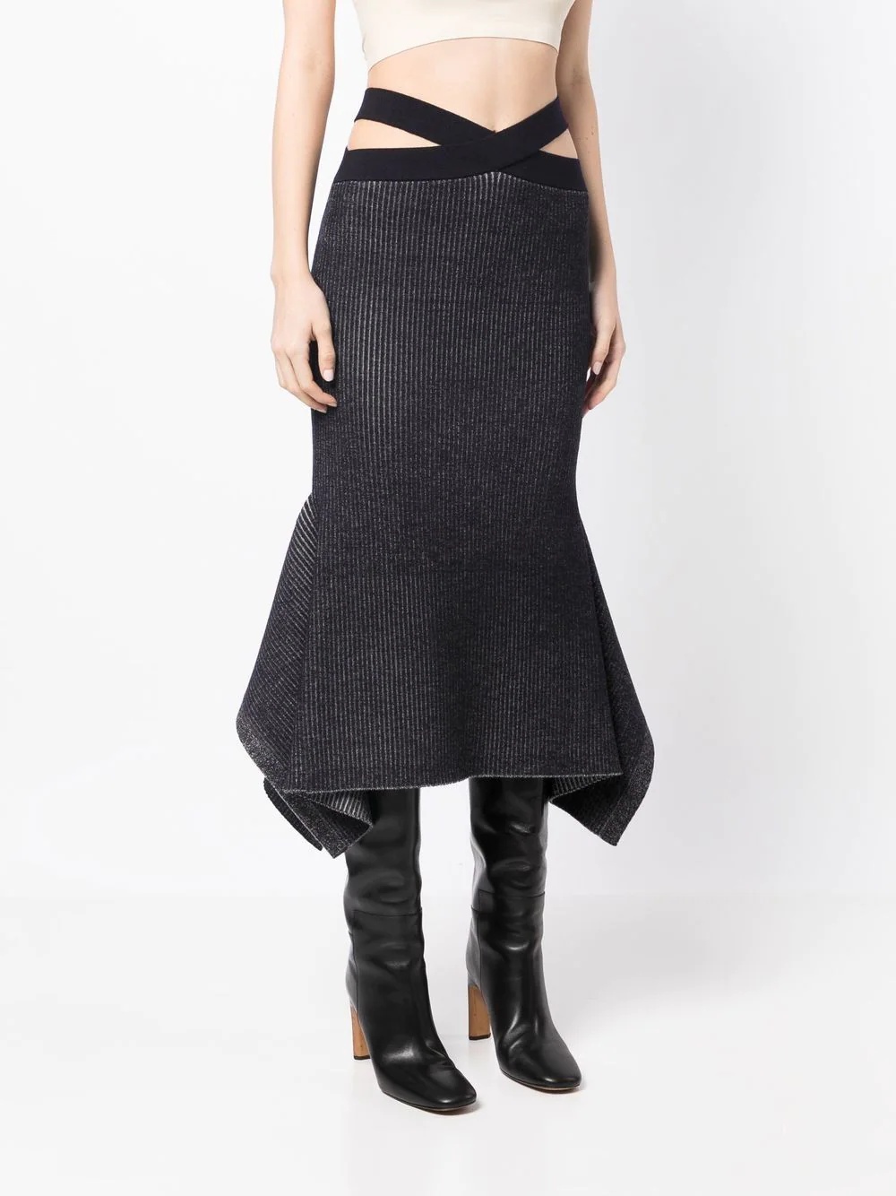 ribbed-knit asymmetric skirt - 3