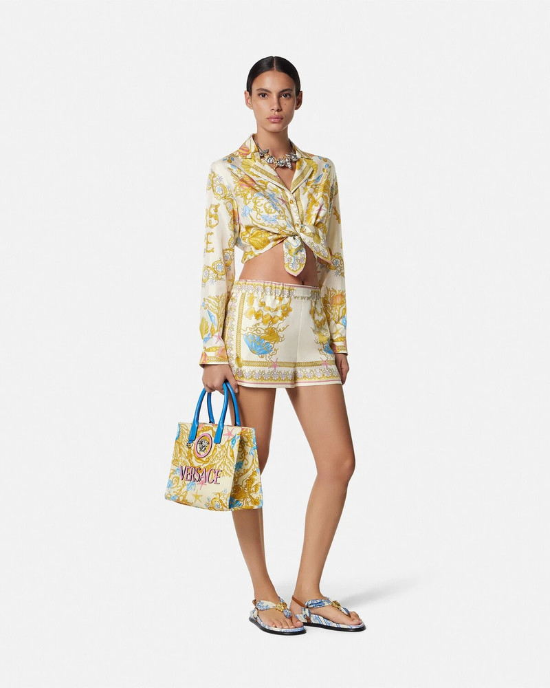 VERSACE Underwater Barocco Knotted Crop Silk Shirt outlook
