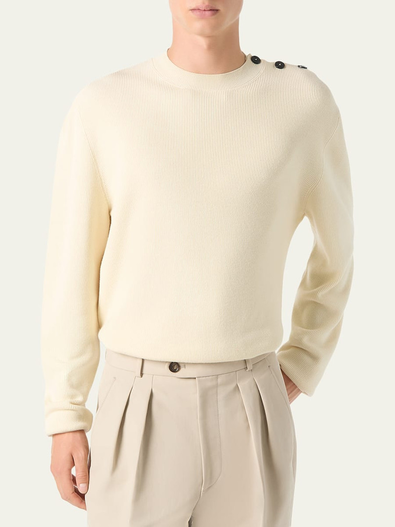 Men's Sloop Buttoned-Shoulder Wool Crewneck Sweater 4