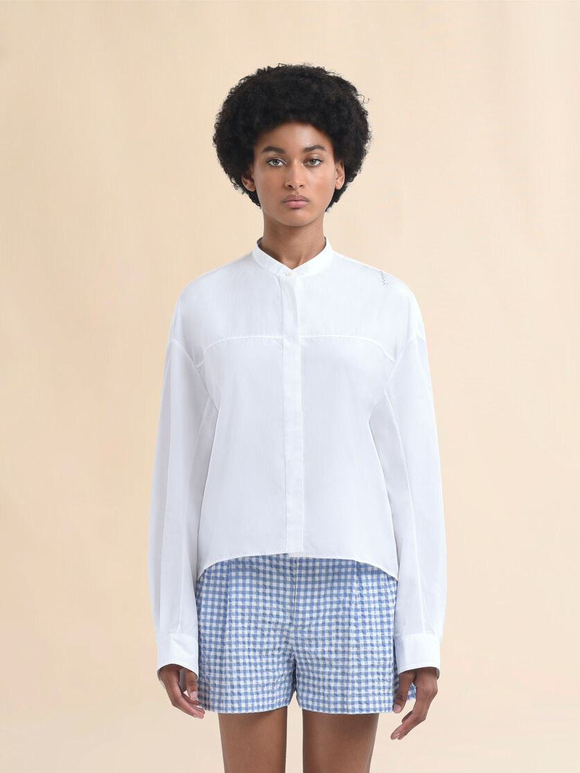 WHITE ORGANIC COTTON SHIRT WITH MANDARIN COLLAR AND MARNI SYMBOL - 2