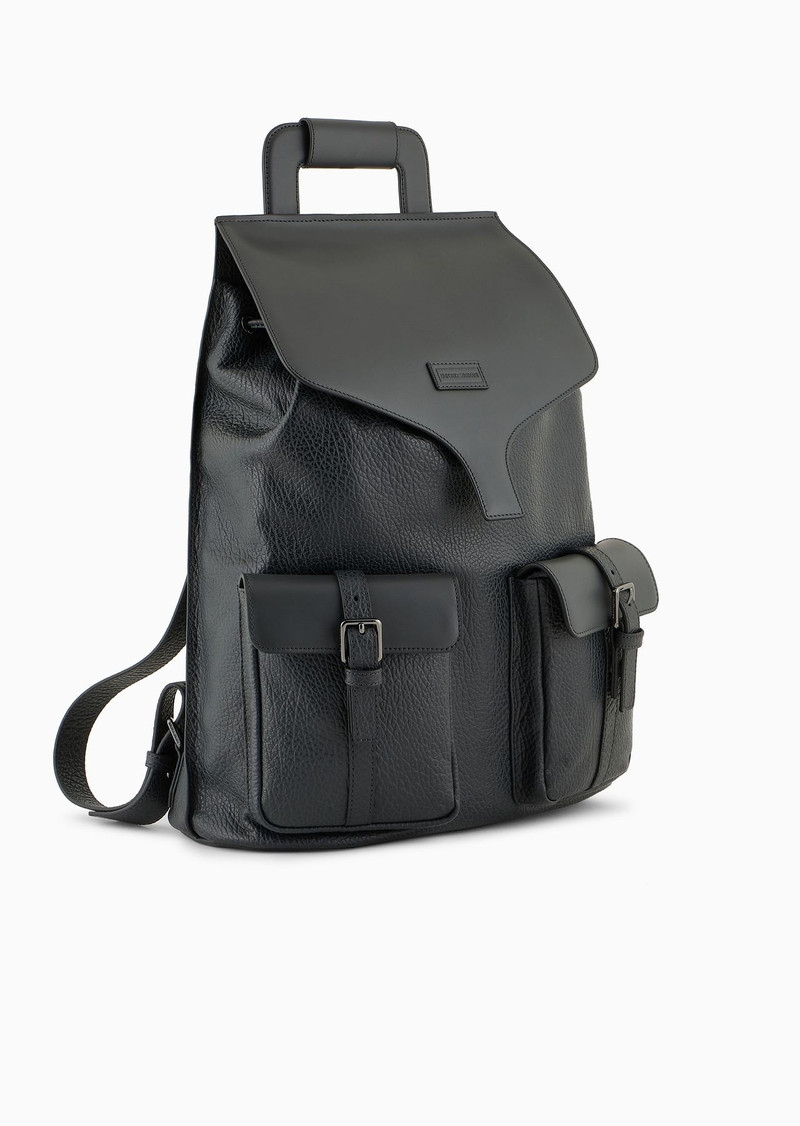 EMPORIO ARMANI Pebbled-leather backpack with smooth leather details outlook