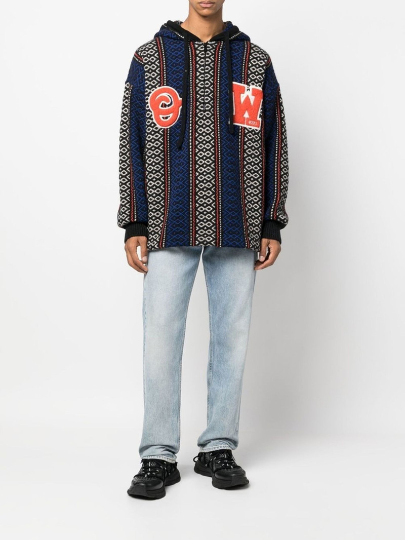 Off-White geometric-patterned alpaca-blend hoodie outlook