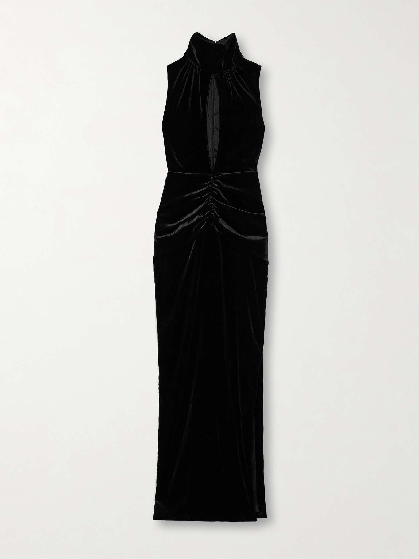 Cutout gathered stretch-velvet maxi dress - 1