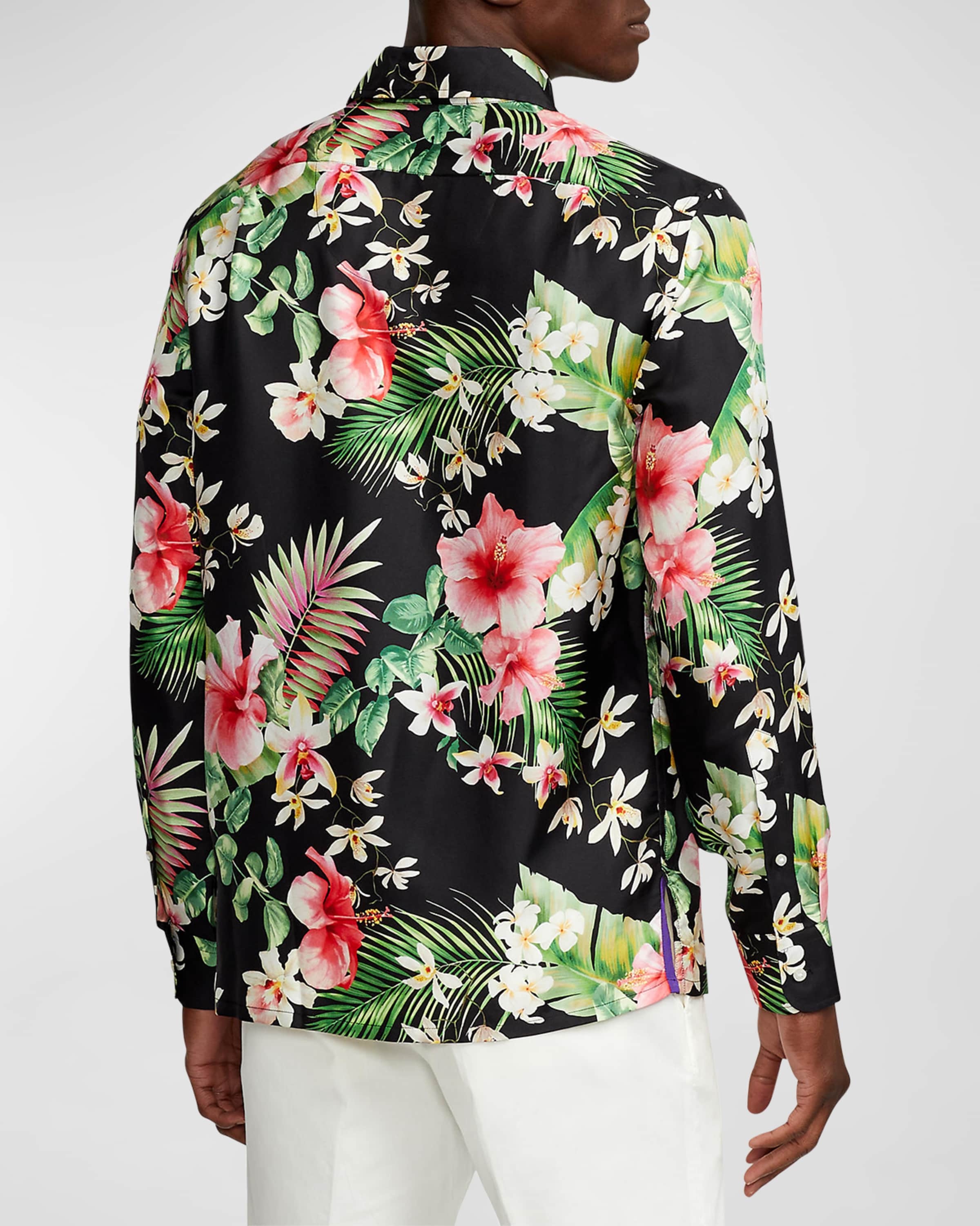 Men's Botanical-Print Silk Twill Shirt - 3