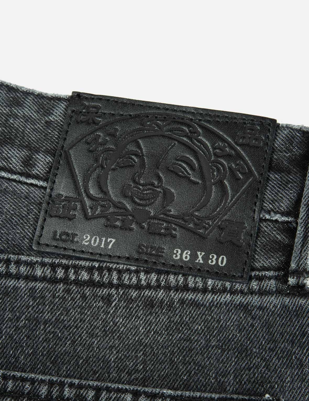 LEATHER INLAY AND SEAGULL POCKETS BAGGY FIT JEANS - 12