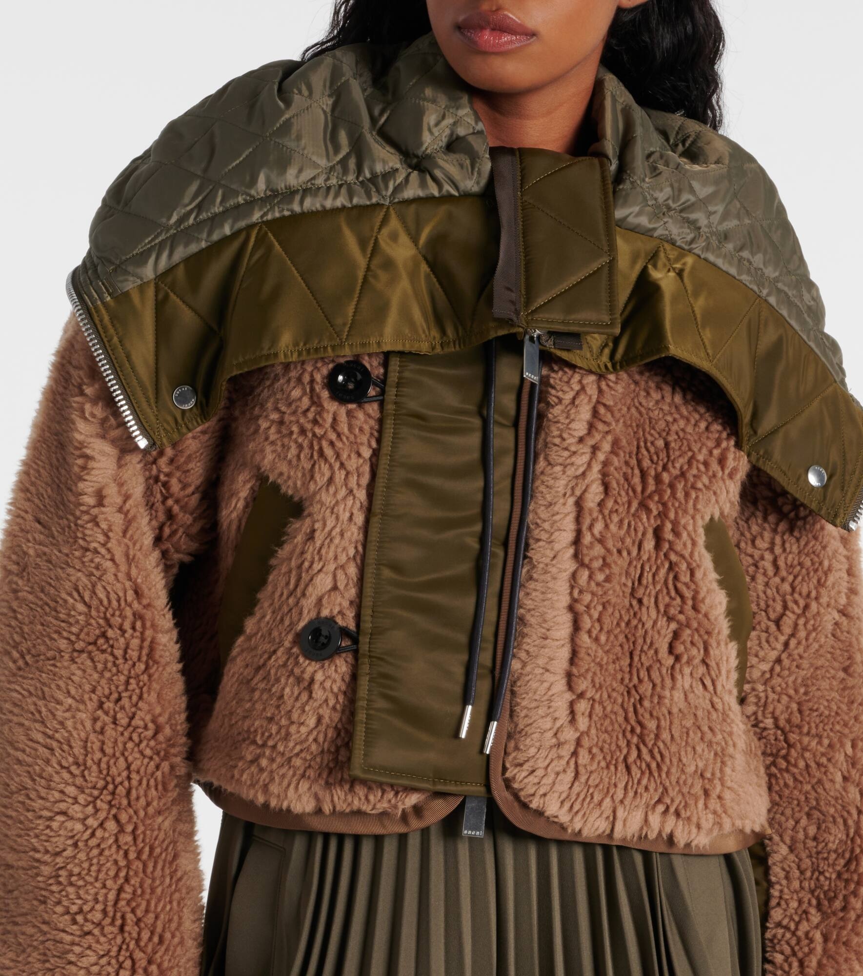 Twill-trimmed faux fur jacket - 4