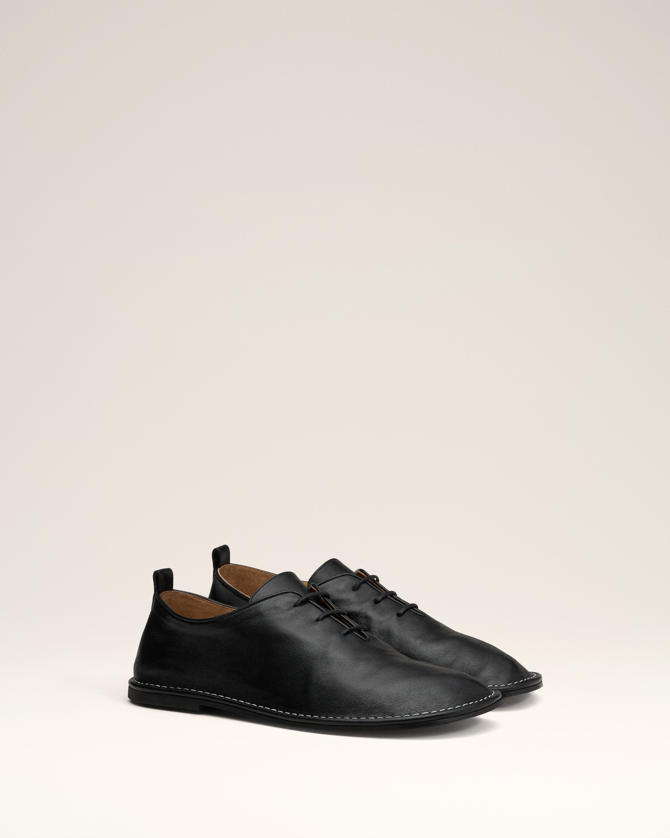 BLACK LEATHER ONE CUT SHOES - 3