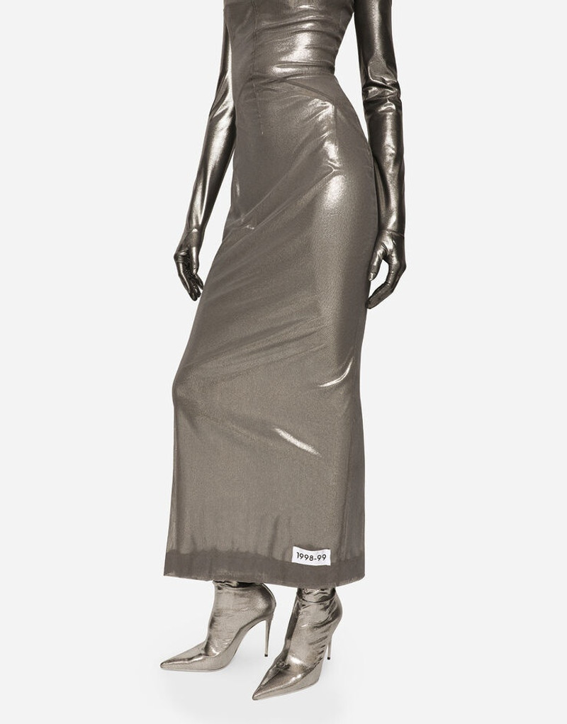 Long foiled jersey and tulle dress 5