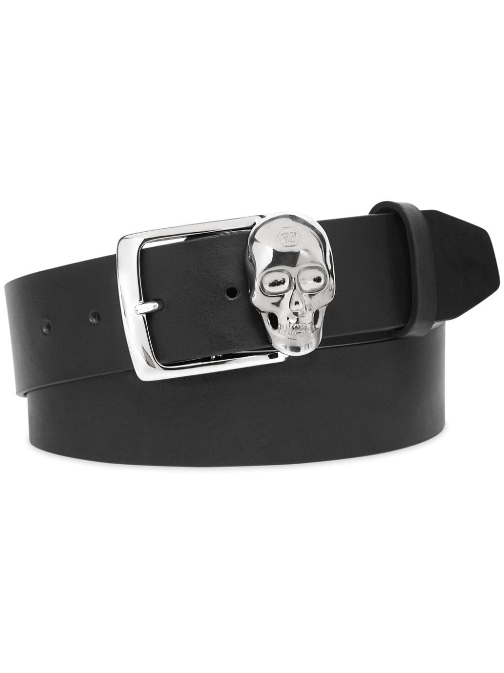 skull-buckle leather belt - 1