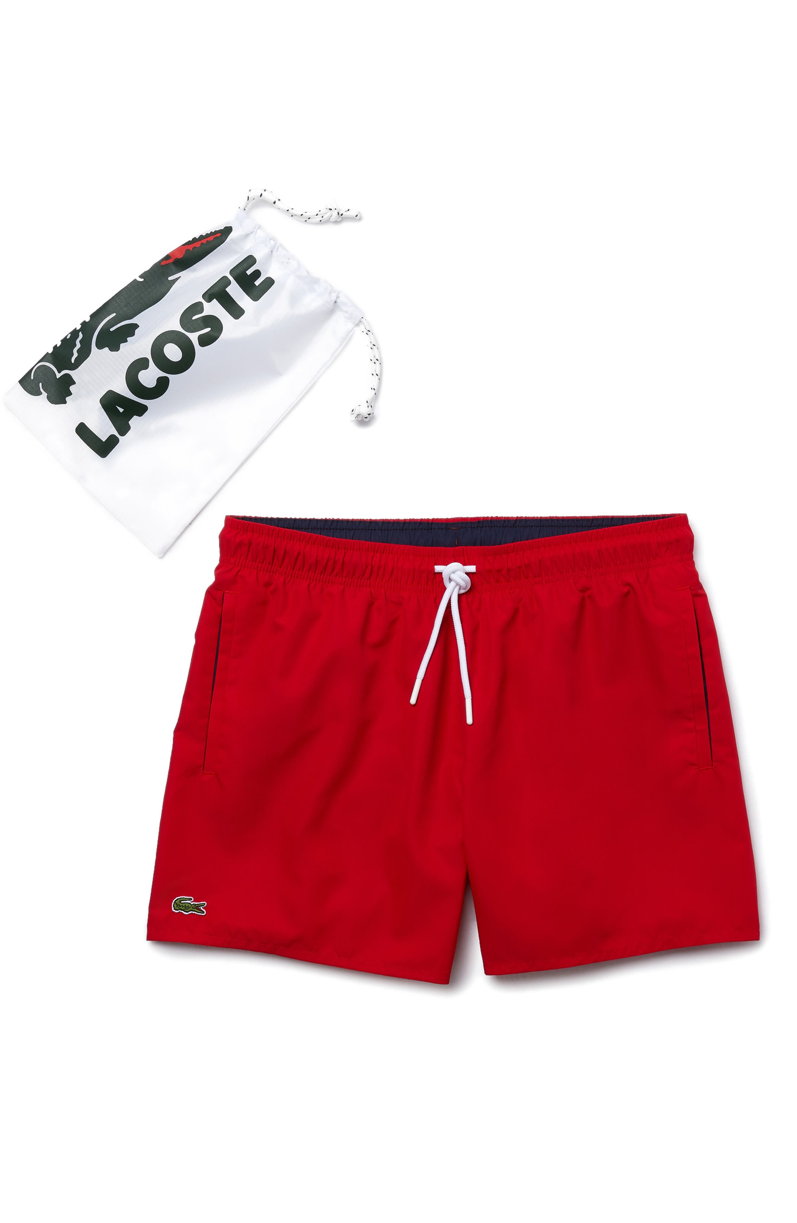 Lacoste Recycled Polyester Swim Trunks in 528 Red/Navy Blue at Nordstrom - 6