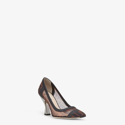 FENDI Black leather and mesh high-heeled pumps outlook