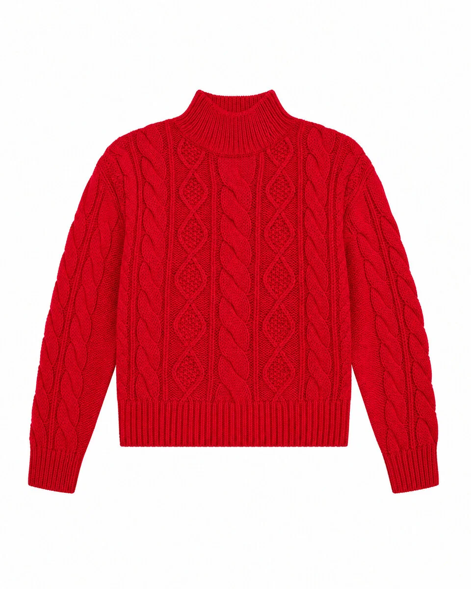 RED MERINO WOOL CABLE-KNIT SWEATER - 1