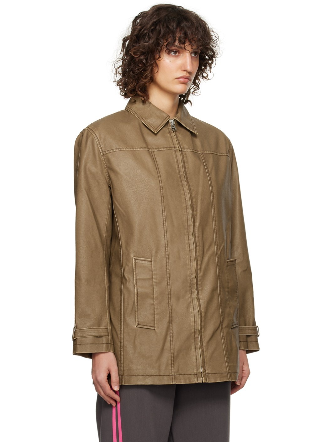 Brown Print Faux-Leather Jacket - 2