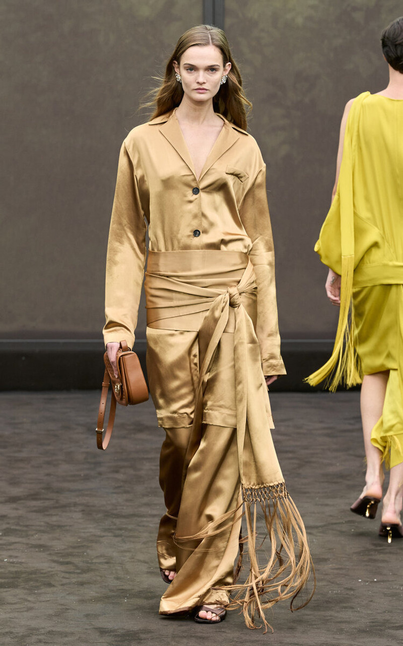 FERRAGAMO Satin Wide-Leg Trousers tan outlook