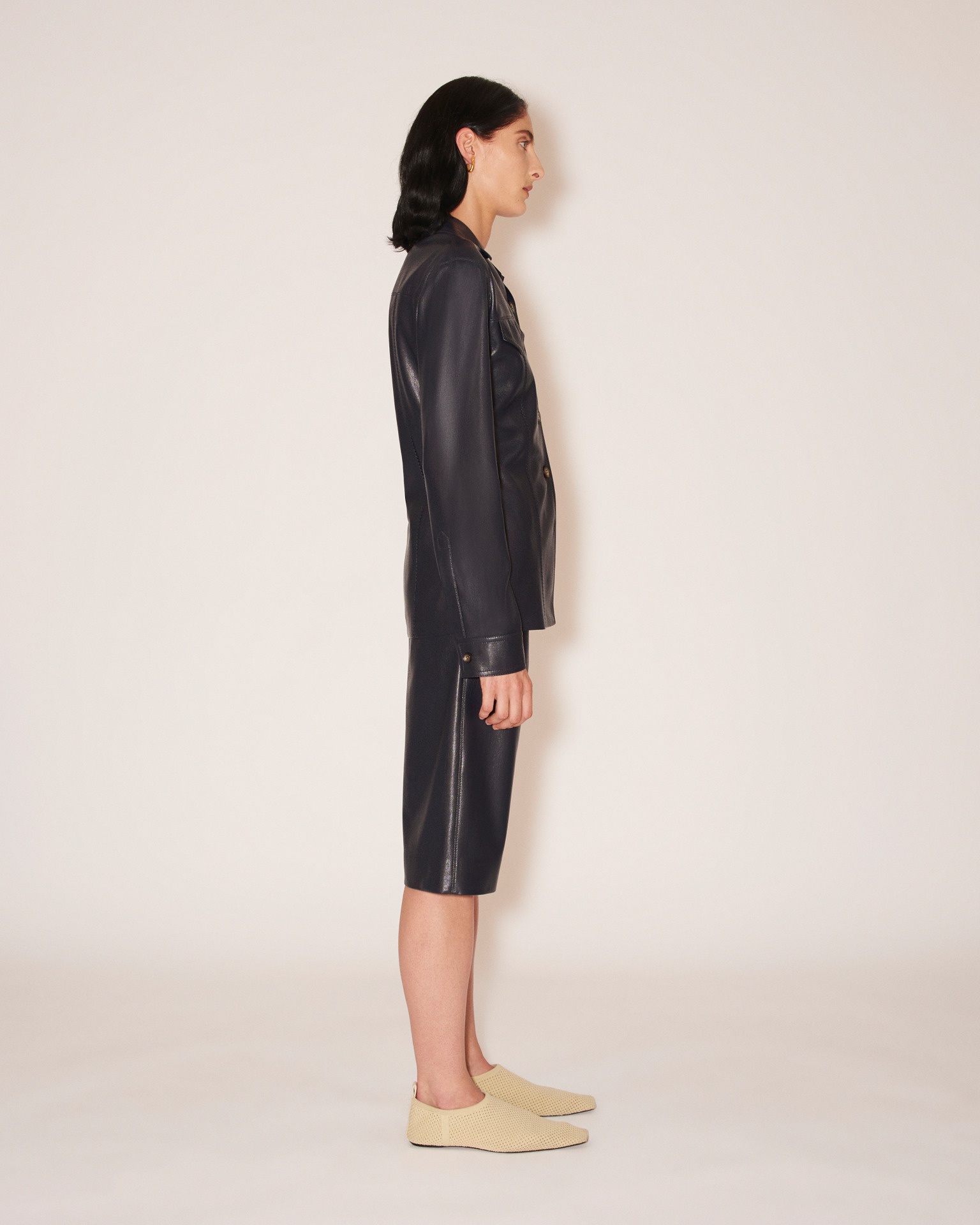 GANIT - Vegan leather shirt jacket - Navy - 3