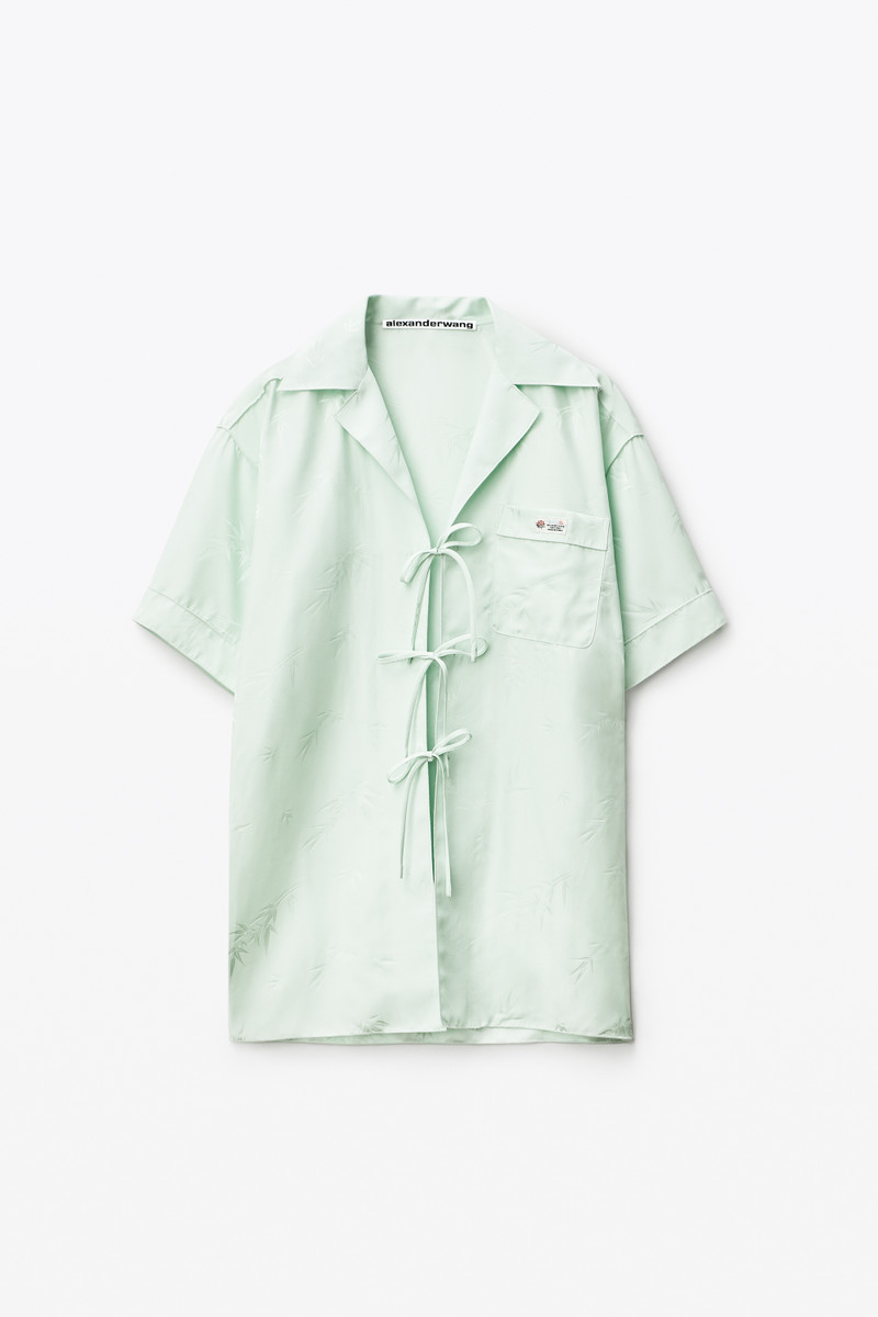 SHORT-SLEEVE TIE TOP IN VISCOSE JACQUARD 1